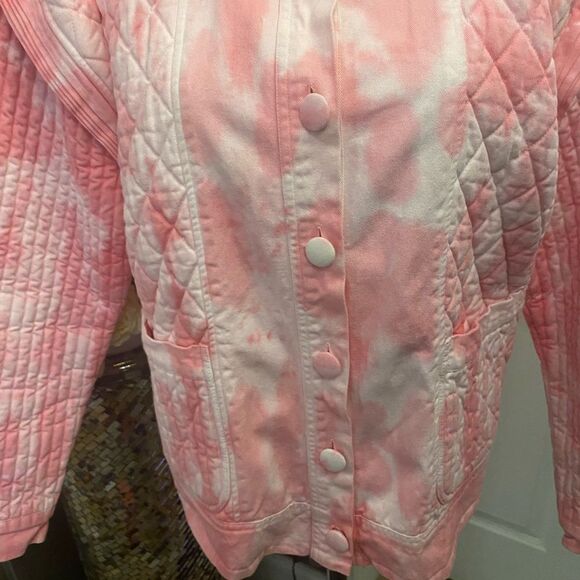 Love shack fancy tie dye guilted jean jacket, M - Picture 10 of 16